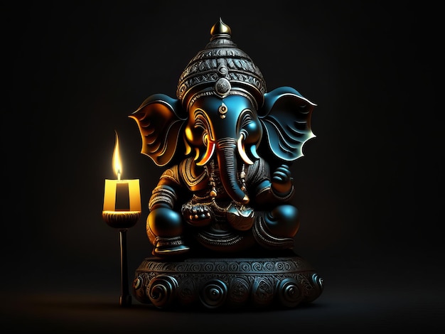 Photo 3d ganesha on dark background for diwali