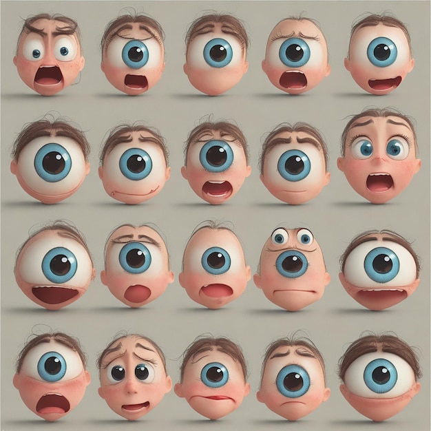 Foto 3d-geanimeerde expressie emoji set illustratie vector realistisch 3d-karakter