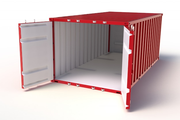 Foto 3d geef open container op witte achtergrond terug