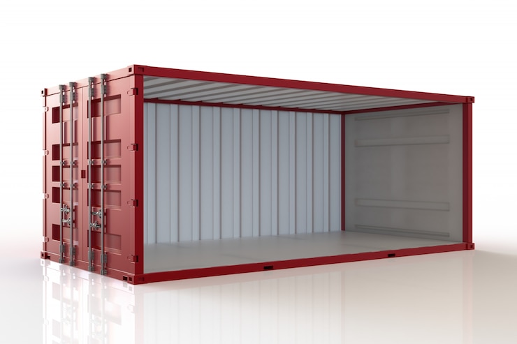 Foto 3d geef open container op witte achtergrond terug