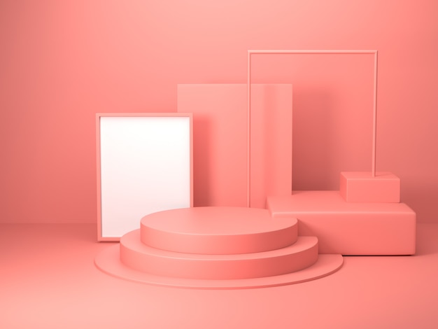 3d geef van abstracte roze kleuren geometrische vorm, modern minimalistisch model voor podiumvertoning of showcase terug