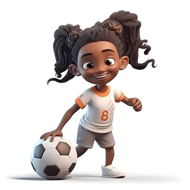 3D geef van een Afrikaans Amerikaans meisje met voetbal terug