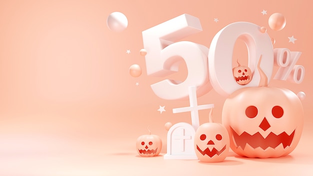 3d geef van Gelukkig Halloween, pompoen hoofdhefboom terug