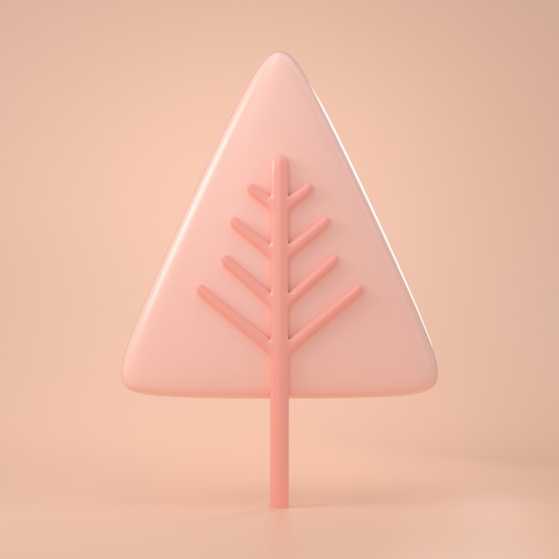 3d geef van Kerstmis terug kijk minimaal stuk speelgoed van Kerstmisboom op roze pastelkleur