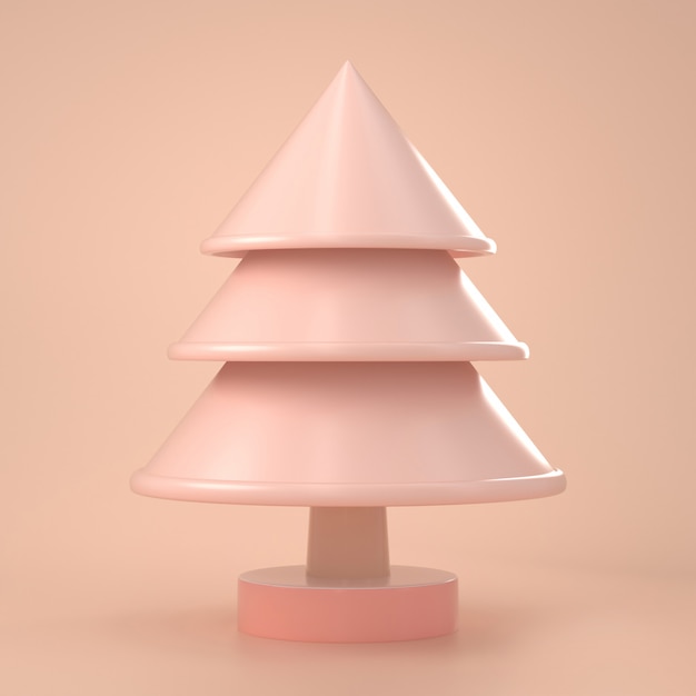 3d geef van Kerstmis terug kijk minimaal stuk speelgoed van Kerstmisboom op roze pastelkleur