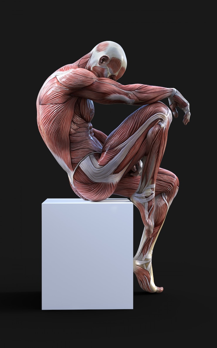 Foto 3d geef van mannelijke cijfers terug stellen met spier