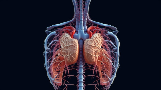 3D geef van menselijke anatomie terug het borstdiafragma