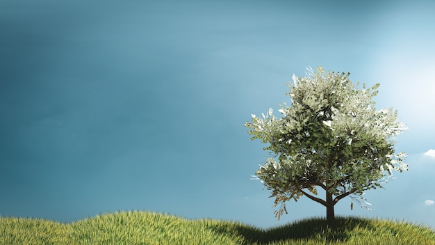 3D geldboom op grasveld met blauwe lucht illustraties