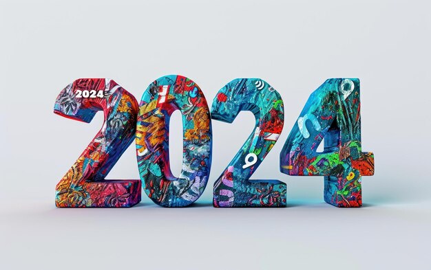 Foto 3d gelukkig nieuwjaar 2024 tekstontwerp