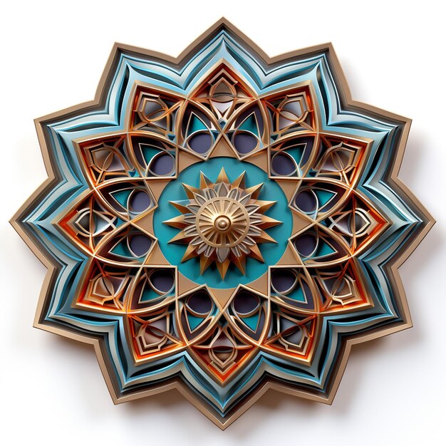 3D geometric mandala art with metal color