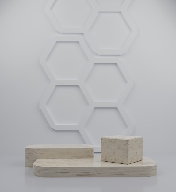 3d geometric marble podium and honeycomb background for product placement