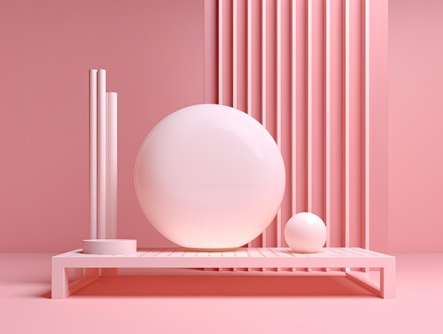 3d geometric pink white podium for product placement with background