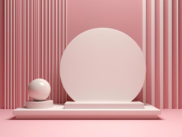 3d geometric pink white podium for product placement with background