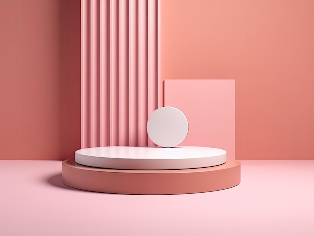 背景を持つ製品配置のための 3 d の幾何学的なピンク白の表彰台