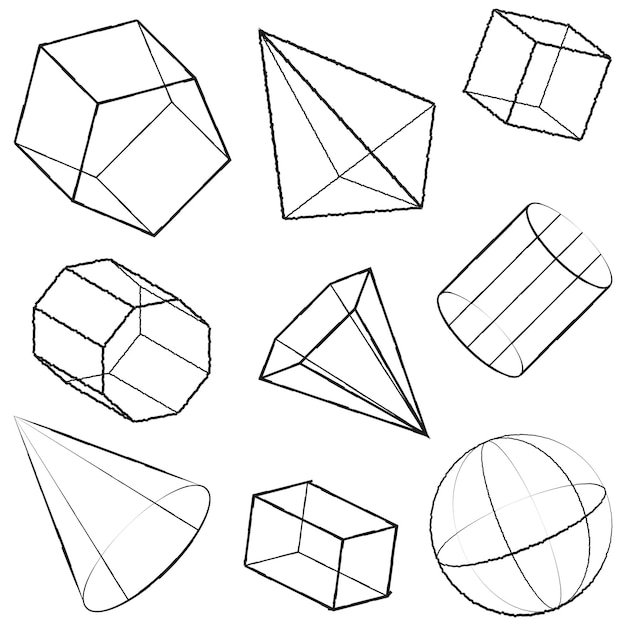 3D 幾何学的形状のデザイン要素セット