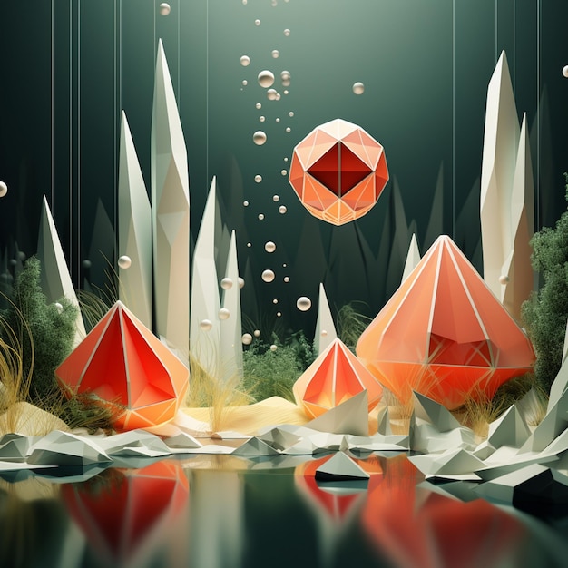 3d geometric shapes in natural background