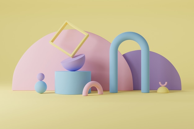 3D Geometric Shapes in Pastel Colors