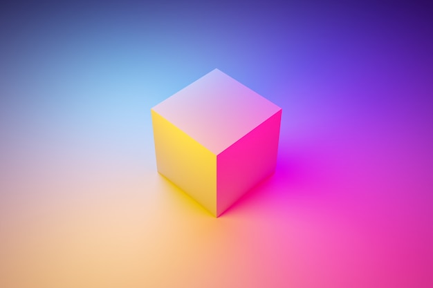 Photo 3d  a geometric volumetric figure of a cube with a shadow