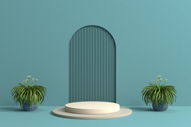 3d geometrisch podiummodel blad tropisch natuurlijk concept voor showcase groene achtergrond Abstracte mini