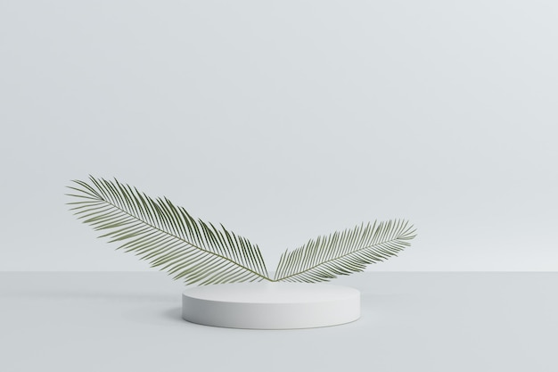 3d geometrisch podiummodel blad tropisch natuurlijk concept voor showcase groene achtergrond Abstracte mini