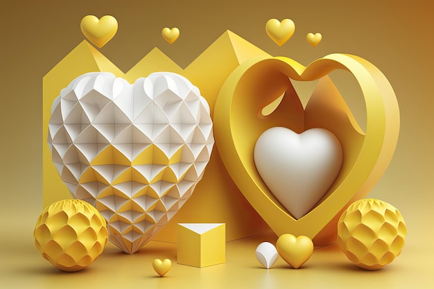 3d 기하학 아름다운 노란색과 흰색 발렌타인 데이 일러스트레이션