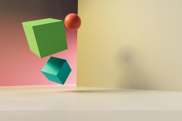 3d geometry on pastel colour background