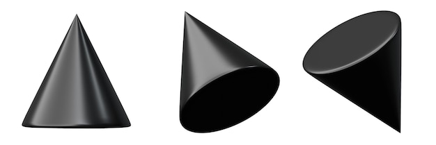 Photo 3d geometry shape cone black metallic color realistic rendering element design