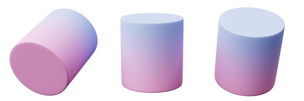 3d Geometry shape Cylinder Gradient Blue Pink Color realistic rendering element design