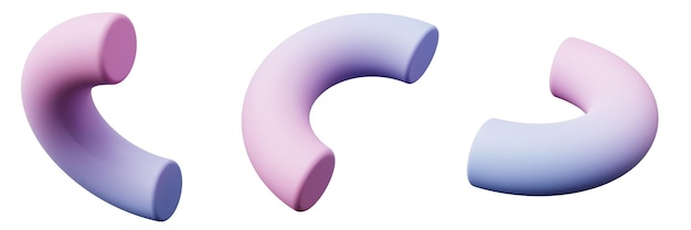 3d 기하학 모양 하프 토러스 또는 링 그라데이션 블루 핑크 색상 현실적인 렌더링 요소 디자인