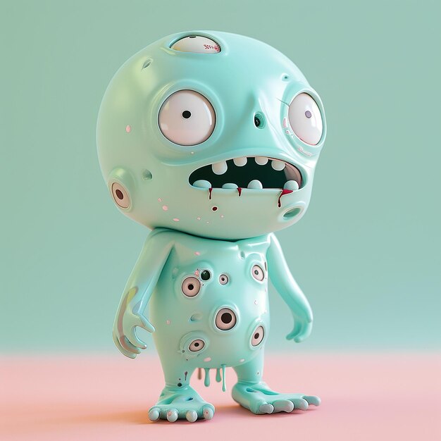 3D gerenderd Creepy zombie schattige uitdrukking kleine emoji zachte pastelkleuren