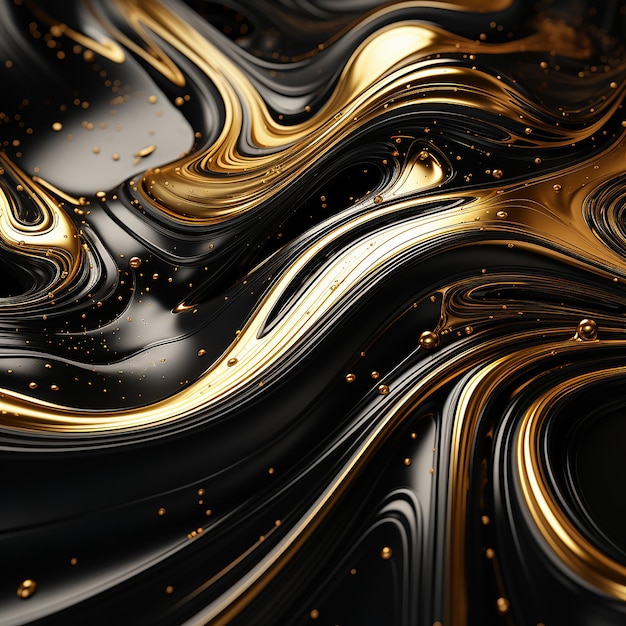 3D gerenderd heldere gouden en zwarte vloeistof fusie