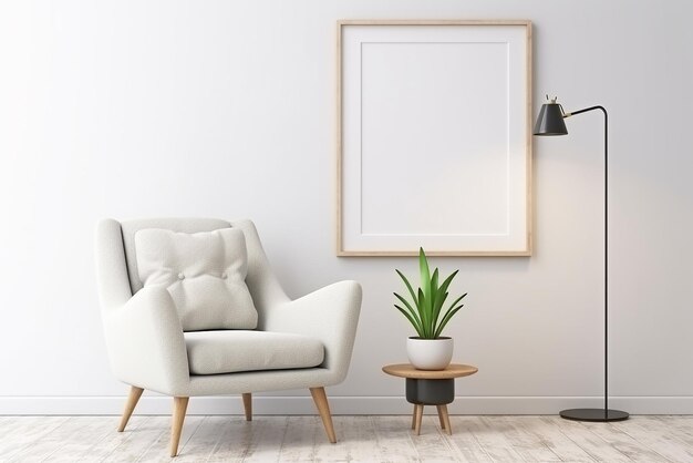 3d gerenderd Minimal stijl Moderne woonkamer interieurontwerp met moderne stoel