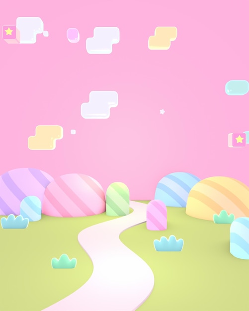 3d gerenderd roze cartoon spel land