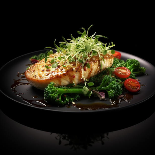 3d gerenderd Savory Delight Witte visfilet steak met groenen