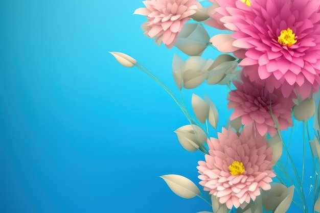 3D-gerenderde bloemen op een blauwe achtergrond