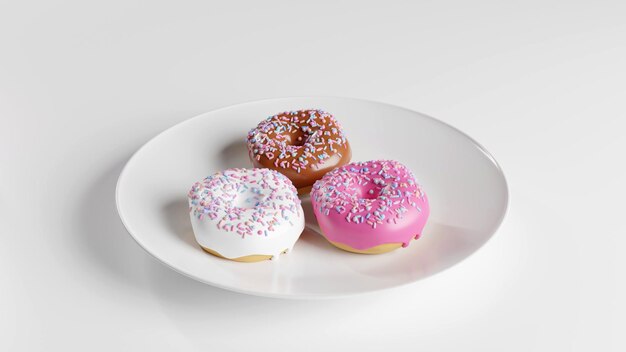 3d-gerenderde cartoon donuts witte achtergrond