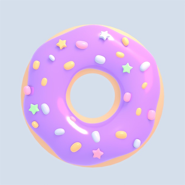 3d-gerenderde cartoon paarse donut object