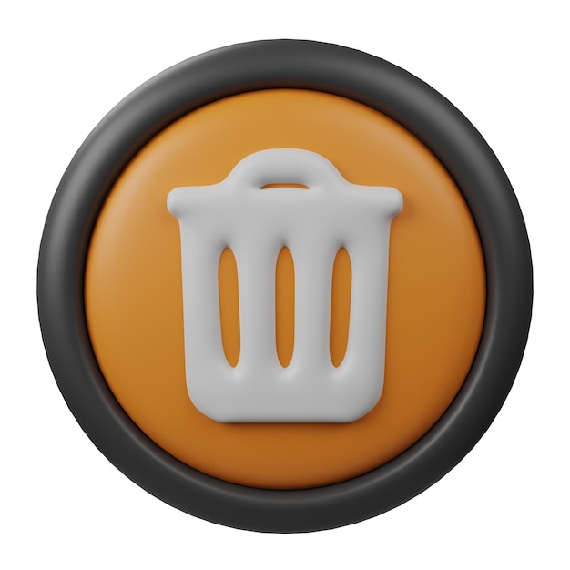 3D-gerenderde delete-knoppictogram met oranje kleur en zwarte rand voor creatief gebruikersinterfaceontwerp