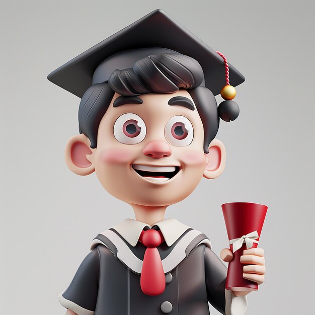 3D gerenderde foto's van 3D illustratie van student die schooluniform draagt cartoon illustratie