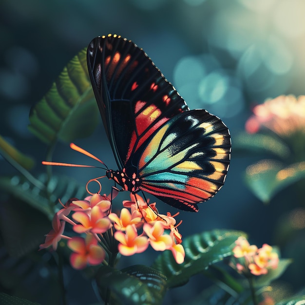 3d gerenderde foto's van kleurrijke vlinder op bloem close view Nikon D850 105mm f 18 cinematic