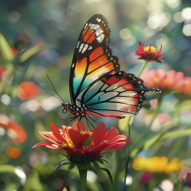 3d gerenderde foto's van kleurrijke vlinder op bloem close view Nikon D850 105mm f 18 cinematic