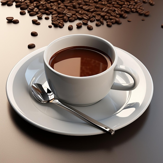 3D gerenderde foto van een koffiekop met lepel