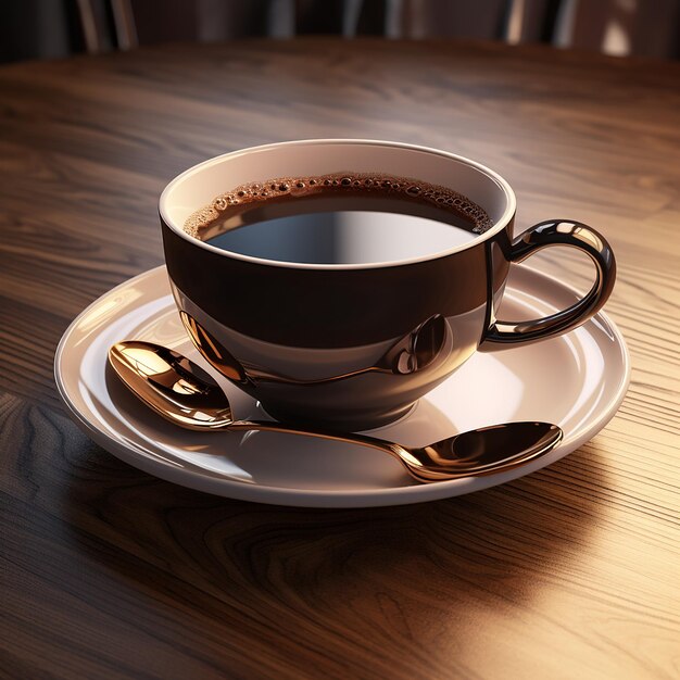 3D gerenderde foto van een koffiekop met lepel