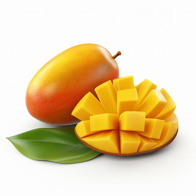 Foto 3d gerenderde gesneden mango op witte achtergrond