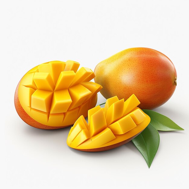 Foto 3d gerenderde gesneden mango op witte achtergrond