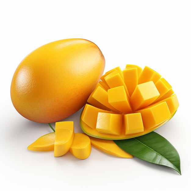 Foto 3d gerenderde gesneden mango op witte achtergrond