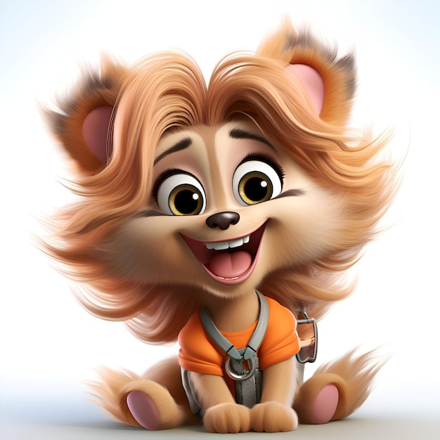 Foto 3d gerenderde illustratie van een schattig leeuw cartoon personage met suspenders