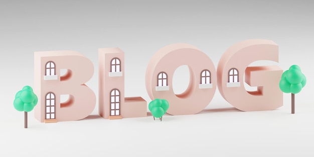 3D-gerenderde kleine huisjes met blogtekst erop