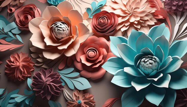 3D-gerenderde kleurrijke 3D-bloemen Creative Ai