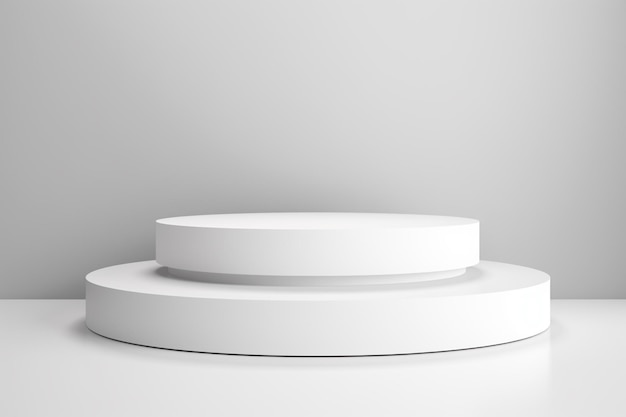 3D-gerenderde lege podium witte podiumplatforms voor productpresentatie